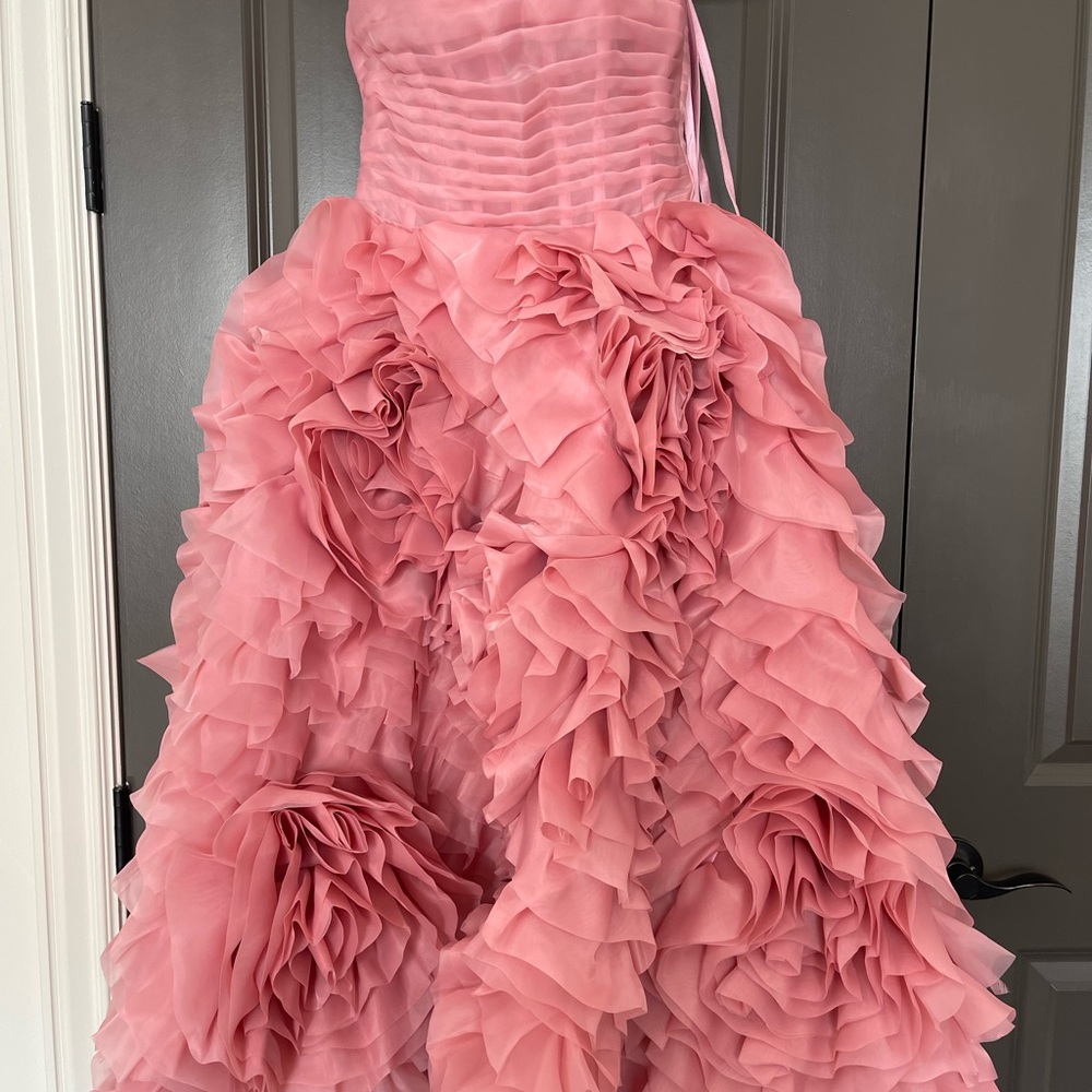 Elegant Pink Strapless Ruffle Dress - Picture 2 of 7